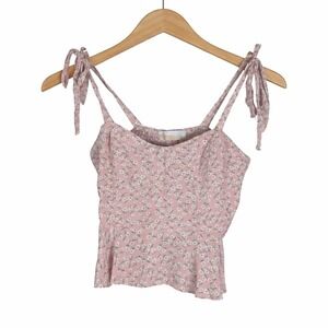 North End Milkmaid Crop Top Pink Floral Smocked Tie Strap Cottagecore Size M